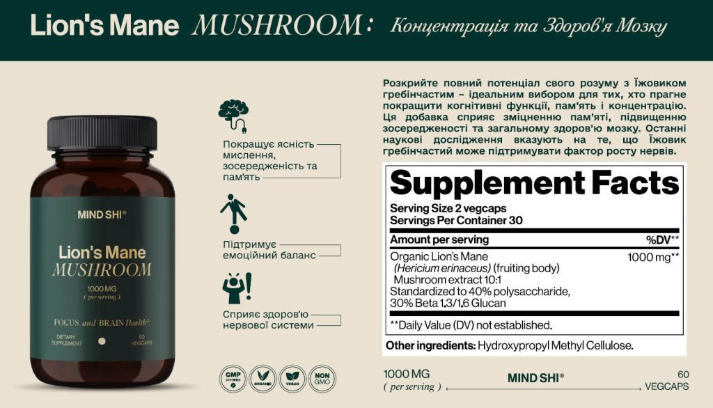 Lion's Mane / Їжовик гребінчастий (Hericium erinaceus) - "Гриб для Мозку"